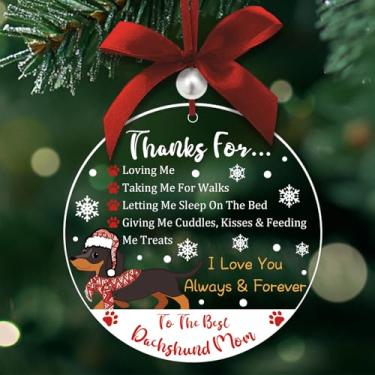 Imagem de Tian Zhun Presentes de dachshund para mulheres amantes de dachshunds ornamento de natal de dachshund Weiner ornamento de cachorro para decoração de árvore de Natal, enfeites de acrílico, presentes de