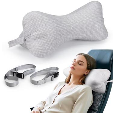 Imagem de RoamReady Travesseiros de pescoço e cervical, travesseiro de pescoço em forma de osso de cachorro com corda fixa e laços na extremidade, para quiropraxia no pescoço, coluna lombar, para carro, ônibus