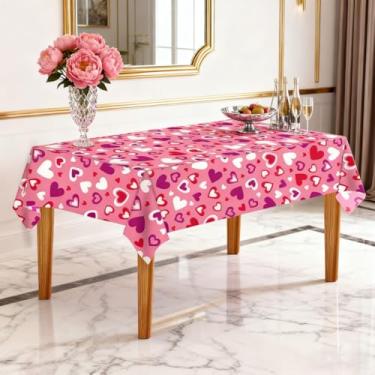 Imagem de Toalha de mesa de dia dos namorados com padrões de coração, capa de mesa de plástico romântico rosa para decoração de encontros noturnos, descartável, resistente à água