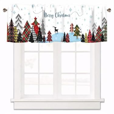 Imagem de XYTIDUKEJI Sanefas de árvore de Natal, sanefas de janela de cozinha, filtragem de luz, tratamentos de janela, bolso de haste, cortinas curtas para banheiro, casa de fazenda, sobre a pia, 1 painel, 106