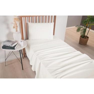 Imagem de Jogo de Lençol Solteiro Micropercal 300 Fios, 3 Peças, 100% Poliéster, com Ponto Palito, Lençol Superior, Lençol com Elástico e Fronha (Palha)