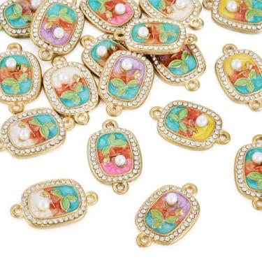 Imagem de Spritewelry Amuletos de conector de flor esmaltada, pingentes de flores de pintura a óleo 3D, pingentes de esmalte vintage de liga de 2 furos para fazer joias, colar, pulseira, brincos, chaveiros