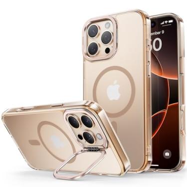 Imagem de Maledan Capa magnética para iPhone 16 Pro Max com suporte [adequada para MagSafe] [proteção de grau militar] à prova de choque, fina, translúcida, transparente para 16 Pro Max com suporte para câmera