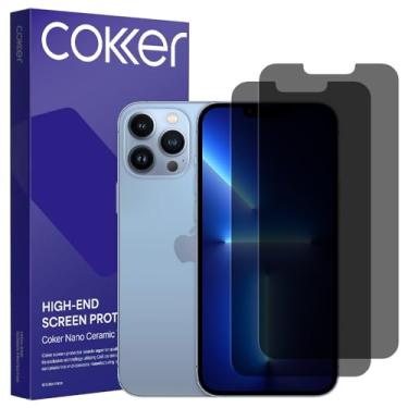 Imagem de COKER Pacote com 2 películas protetoras de privacidade para iPhone 13 Pro Max, antiespião, dureza 9H, inquebrável, antiarranhões, impressões digitais, sensível ao toque, filme PET, filtro de luz azul