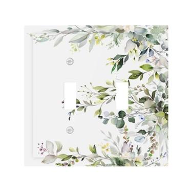 Imagem de VGHOKO Capa decorativa de placa de interruptor com folhas de eucalipto de vegetação minimalista e design floral branco, placa de parede de 2 gangues, exclusivo interruptor duplo de interruptor de luz