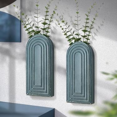 Imagem de EOSAHR Conjunto de 2 vasos de parede de madeira de pinheiro – vasos de parede decorativos boho para plantas e flores de interior – vasos pendurados em casa de fazenda para decoração de casa, sala de