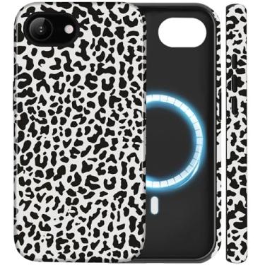 Imagem de Amzfield Capa magnética para iPhone 16e - estampa de leopardo de guepardo, compatível com MagSafe, capa de telefone híbrida bonita estética resistente à prova de choque para mulheres e homens, branca
