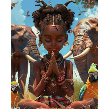 Imagem de Kits de pintura por números para mulheres africanas, pintura a óleo faça você mesmo, kits de tinta acrílica por números para adultos iniciantes com pincéis para decoração de parede de casa 41 x 50 cm