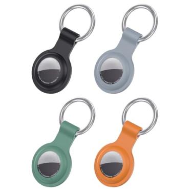 Imagem de Shiningwell Suporte AirTag com Keychian, compatível com Apple AirTags, capa protetora de silicone durável para Airtag, antiarranhões e acessório de chaveiro (preto + cinza lavanda + verde escuro +