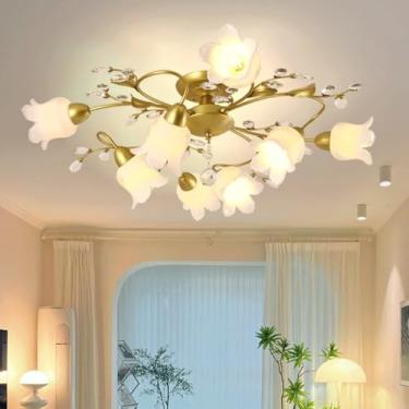 Imagem de Luminária de teto American Flower, estilo pastoral francês, criativa, para sala de estar, sala de jantar, quarto, casa de campo, loja de roupas, luminária pendente de LED para decoração de c