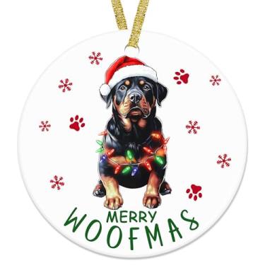 Imagem de nvucamd Rottweiler Decoração de enfeites de cerâmica de Natal para cães, ornamentos engraçados de Rottweiler, presentes para mulheres, crianças, cães, adornos, enfeites de Natal para árvore de Natal