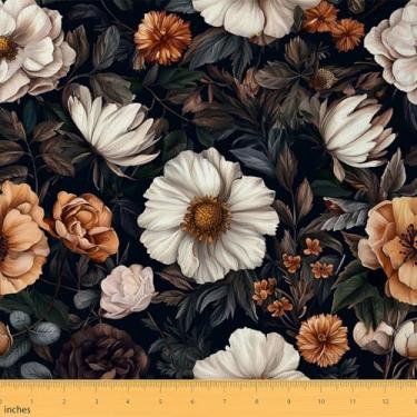 Imagem de Erosebridal Tecido Tulipa por Yard Margarida Branca Impermeável Tecido Exterior Botânico Retro Folhas Tecido Estofado Jardim Pétalas Florais DIY Decoração Artística, 2 metros