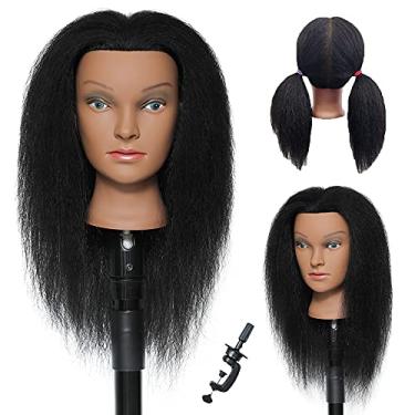 Imagem de Cabeça de manequim de treinamento com cabelo humano 100% cabelo real Manequim Cosmetologia Cabeça de boneca Cabeça de cabeleireiro Prática de Treinamento com suporte de grampo grátis (40,64 cm-D2)