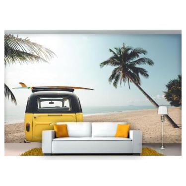 Imagem de Papel De Parede Praia Mar Coqueiro Kombi 3D  Npr230 - Você Decora