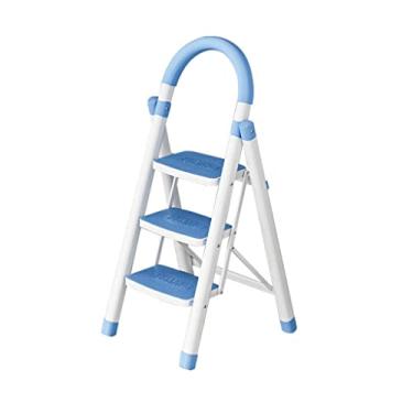 Imagem de Escadas dobráveis Nova escada de 3 degraus com corrimão de segurança e plataforma larga moderna banco dobrável cinza escada de metal para cozinha escada resistente (cor: Escada C) (Escada D)