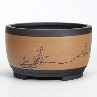 Imagem de EESCZVGBDX Vaso de cerâmica redondo, grande, médio e pequeno, bonsai, vasos de flores, bonsai de cerâmica para decoração de casa, chinês para artesanato, pia de ventilação em estilo chinês em forma de