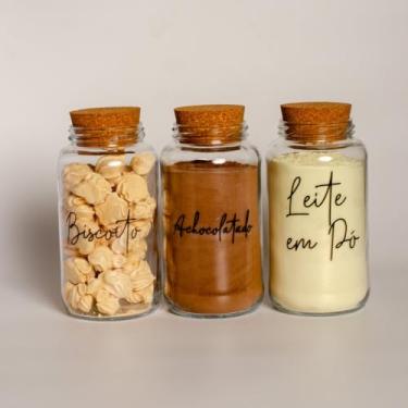 Imagem de Pote de armazenamento cafe Kit Cantinho do Café - ESCOLHA SEU KIT - Potes de Vidro 830 ml com Tampa de Cortiça(Biscoito - Achoc. - Leite pó)