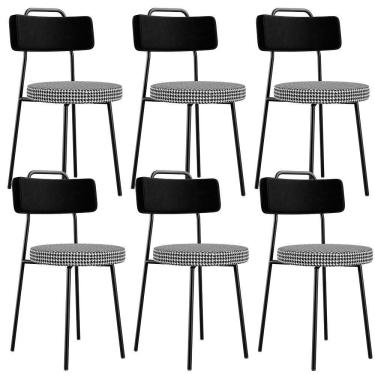 Imagem de Kit 06 Cadeiras Para Cozinha Sala De Jantar Barcelona L02 Couríssimo Preto Pied Poule - Lyam Decor