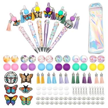 Imagem de Chieeon 12 canetas de contas borboleta – Kit de canetas com contas DIY, pacote com 12 canetas borboleta para artesanato infantil, lembrancinhas de festa, material escolar e atividades de aniversário