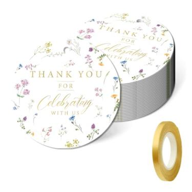 Imagem de 50 etiquetas de presente de agradecimento, etiquetas de presente personalizadas de flores silvestres de 5 x 5 cm com cordão para casamento, aniversários, lembrancinhas de festa, chá de bebê, chá de
