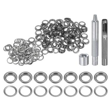 Imagem de HARFINGTON Kit de ferramentas de ilhós, 100 peças, conjunto de ilhós de cobre de 8 mm com furador oco, ferramentas de fixação de ilhós para roupas cinto de tecido de couro, preto