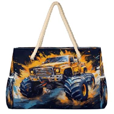 Imagem de hongjinglin Bolsa de praia grande, leve, dobrável, monster truck, amarela, para piscina, bolsa de ombro, Cor 1, Large