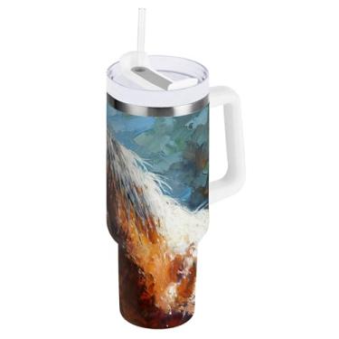 Imagem de xigua Copo Majestic Horse de 850 g com tampa e canudo, aço inoxidável de vácuo duplo isolado garrafa de água esportiva suporte de copo de café de viagem à prova de vazamento para bebida gelada