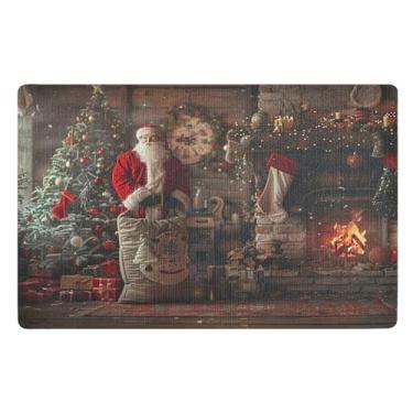 Imagem de SEHANY Tapete de porta de inverno Papai Noel Natal para todos os climas, impermeável, secagem rápida, bem-vindo, tapete de entrada antiderrapante, tapete decorativo de poliéster para entrada, varanda