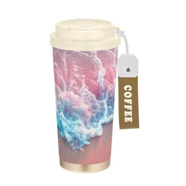 Imagem de SEHANY Caneca de viagem Summer Sea Beach Starfish 482 g Copos de café reutilizáveis revestidos de cerâmica com tampa à prova de vazamento, parede dupla, isolamento a vácuo, copo de café de aço