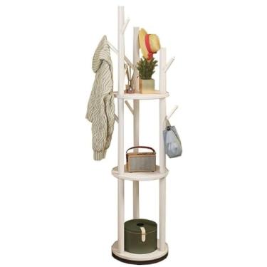 Imagem de Hhsdyl Cabideiro Rotativo de 3 Níveis Independente, Estrutura de Madeira com 9 Ganchos para Casacos, Roupas, Bolsas e Chapéus,White