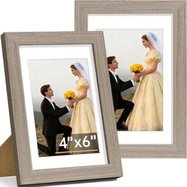 Imagem de Vittanly Conjunto de 2 porta-retratos 10 x 15 cm, moldura de madeira maciça para parede ou mesa, exibição de foto 9 x 12 cm com tapete ou 10 x 15 cm sem tapete, marrom claro