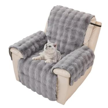 Imagem de AMZTOP Capas para poltronas reclináveis domésticas que permanecem no lugar, macias e quentes, macias e fofas, 1 peça de capa protetora para sofá e sofá, lavável e antiderrapante, com bolsos, cinza