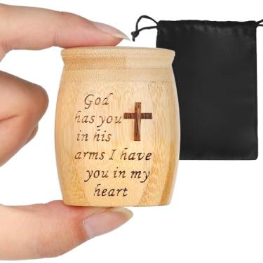 Imagem de Conjunto de 1 urnas pequenas para cinzas humanas, feito de bambu, mini urna de cremação de lembrança com padrão de árvore da vida gravado, para animais de estimação adultos feitos, 4,6 cm L x 6 cm A
