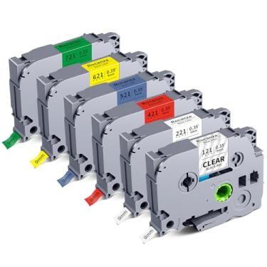 Imagem de Recargas coloridas laminadas de 9 mm compatíveis com fita Brother Labe Maker, 3/20.3 cm Tze221 Tze121 Tze421 Tze521 Tze621 Tze721 para PTD220 PTH100 PTH110 PTD202 PTD210 PT12800 PTD400, pacote com 6