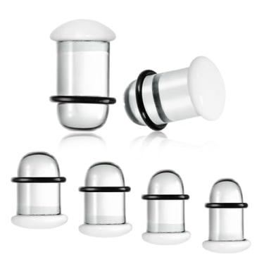 Imagem de Casvort 8 peças exclusivas incrementos de 0,5 mm 5 g - 2 g confortáveis alargadores de vidro branco sem dor, alargadores de estiramento morto de vidro branco, meias agulhas de piercing corporal, kits