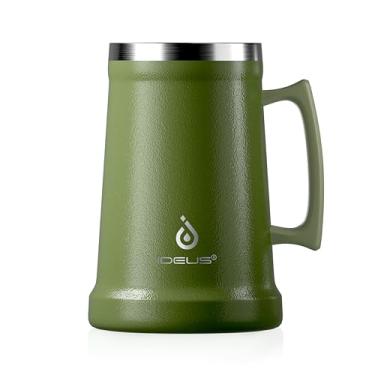 Imagem de Ideus Caneca de cerveja isolada, caneca de cerveja de parede dupla de aço inoxidável 24/947.2 g copo de cerveja de metal com alça grande (1.000 ml), verde oliva)