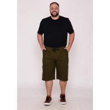 Imagem de Bermuda Masculina Plus Size Sarja Verde Musgo com Elástico-Masculino