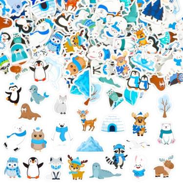 Imagem de JULBEAR 300 peças de adesivos de espuma de animais polares de inverno autoadesivos adesivos de recompensa de animais de desenho animado para artes artesanais animais tema de inverno lembrancinhas de