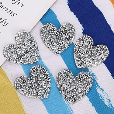 Imagem de Forma de coração - Aplicação de pedras Acessórios de perfuração de resina para decoração de bolsas (coração de pêssego prateado de 4 cm)