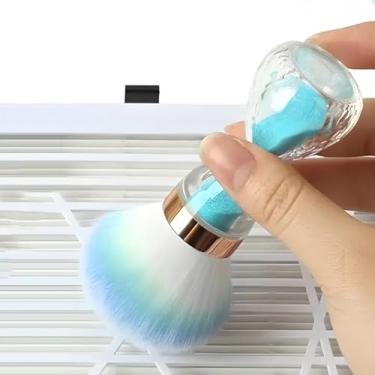 Imagem de 1 pincel de pó de ampulheta, pincel de pó solto e blush, ferramenta de maquiagem facial com cabo de funil, adequada para mulheres. (azul)