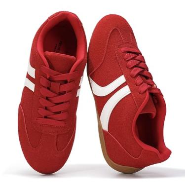 Imagem de Project Cloud Tênis feminino de bailarina – Confortável cadarço com espuma viscoelástica – Calçado feminino leve de couro vegano – Tênis feminino moderno para o dia todo para 2025 (objetivo), Vermelho