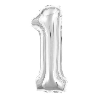 Imagem de Balao metalizado 40cm prata numero 1 - PB Festas