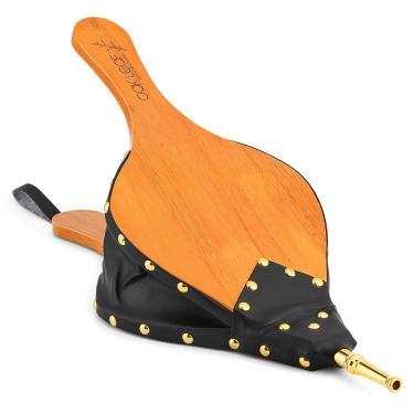 Imagem de Folhas de carvalho de folha, 48,26 cm x 20,32 cm de fole de fogo grande para churrasco lareira, lareira, interior e exterior, fogão de madeira para churrasco, acampamento, soprador de ar de madeira, com alça para pendurar e bocal de liga de zinco, madeira de carvalho