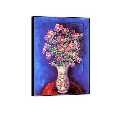 Imagem de BMZFYBS Pintura de arte de parede de flores - Imagem de decoração vintage - Buquê de flores 2 - Impressões em tela de moldura preta para sala de estar 70 x 100 cm 27 x 39 pol