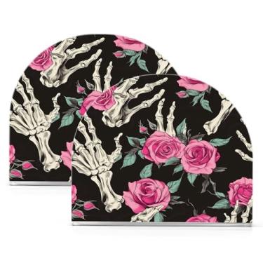 Imagem de Wassud Porta-guardanapos acrílico rosas e mãos esqueléticas, dispensador de guardanapos de papel moderno em forma de U para mesa, cozinha, sala de jantar, bancada 2 peças (comporta 50-60 guardanapos)