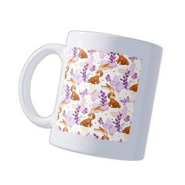 Imagem de Caneca Xícara de Café Porcelana 300ml Com Design de Borboletas e Coelhos