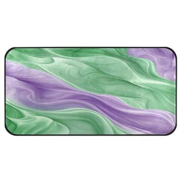 Imagem de Burbuja Tapete de cozinha roxo verde sedoso 51 x 99 cm, tapete lavável antiderrapante com suporte de borracha, tapete para cozinha, sala de estar, banheiro, decoração de casa