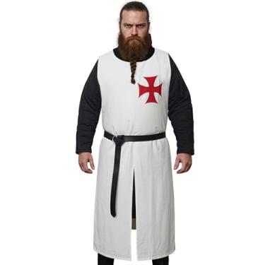 Imagem de Lord of Battles Sobretudo de túnica medieval | Fantasia de cavaleiros templários, armadura cruzada, tabardo viking para fantasia de Halloween LARP, Templário - Vermelho, L/XL