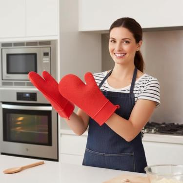 Imagem de 2 luvas de silicone para forno - luva de cozinha resistente ao calor, luva de cozinha antiderrapante, luvas de forno de cozinha, perfeitas para assar churrasco