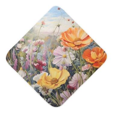 Imagem de Toalhas de bebê com capuz ultra macias absorventes toalhas de banho de algodão musselina de flores silvestres para bebês recém-nascidos 76 x 76 centímetros